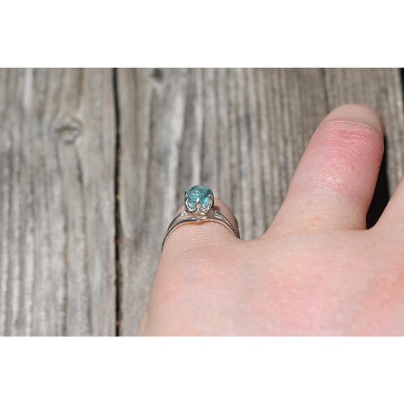 Aquamarine ring set, raw crystal ring sterling  size 3 4 5 6 7 8 9 10 11 12 13 - Picture 6 of 10